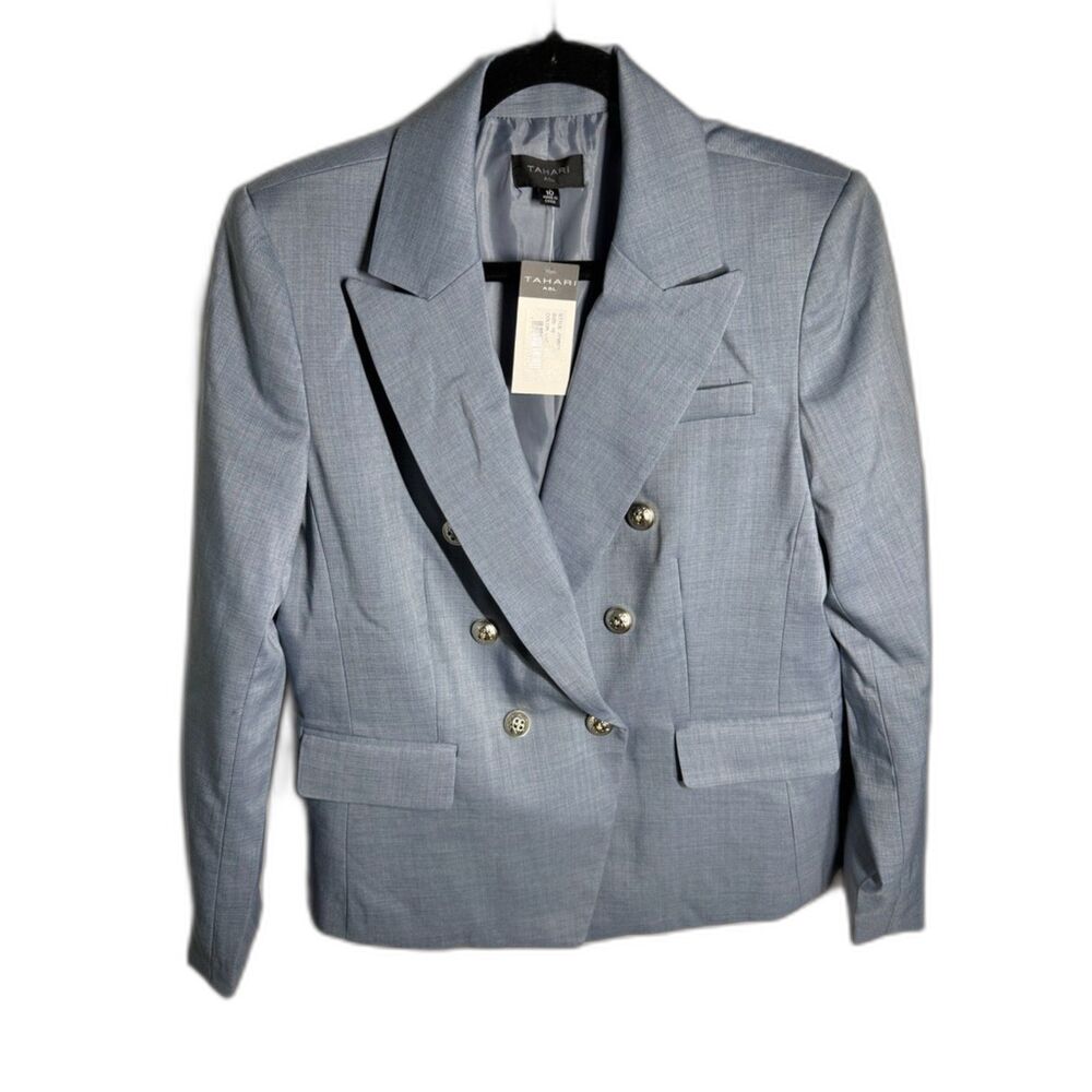 Tahari ASL Women’s Size 10 Light Blue Double Breasted Blazer Peak Lapel